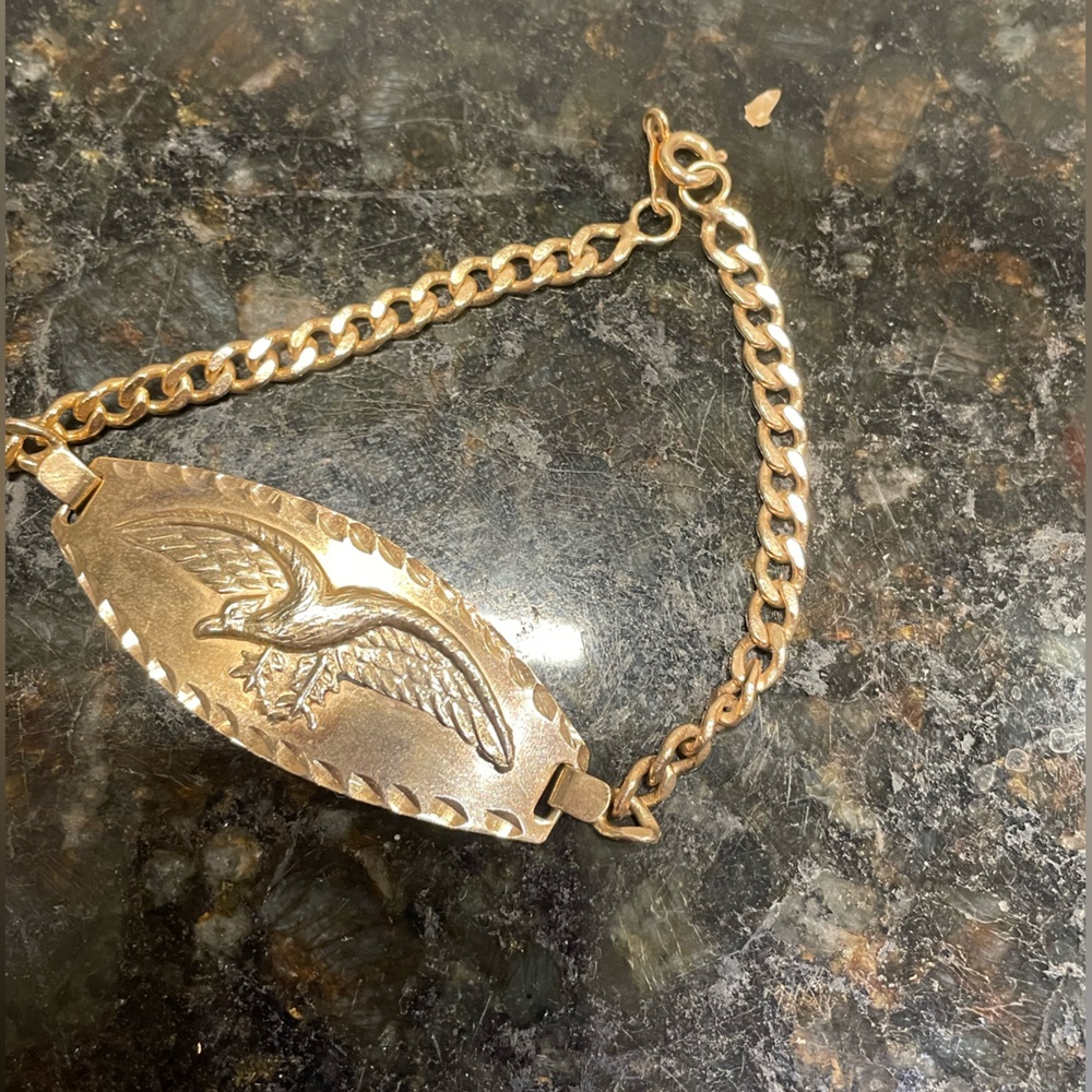 8.5” 14k GF Gold Chain Bracelet with Bird Engraving